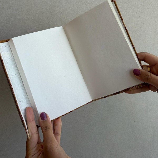 The inside pages of a floral notebook, sustainable art paper.